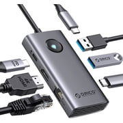 ORICO 6-in-1 USB C Docking Station with HDMI USB C to HDMI Adapter for Laptop with PD 100W, 2 USB 3.0 Port, 1 USB C Port 5 Gbps, 2.5G Ethernet Type C Multiport USB C Hub
