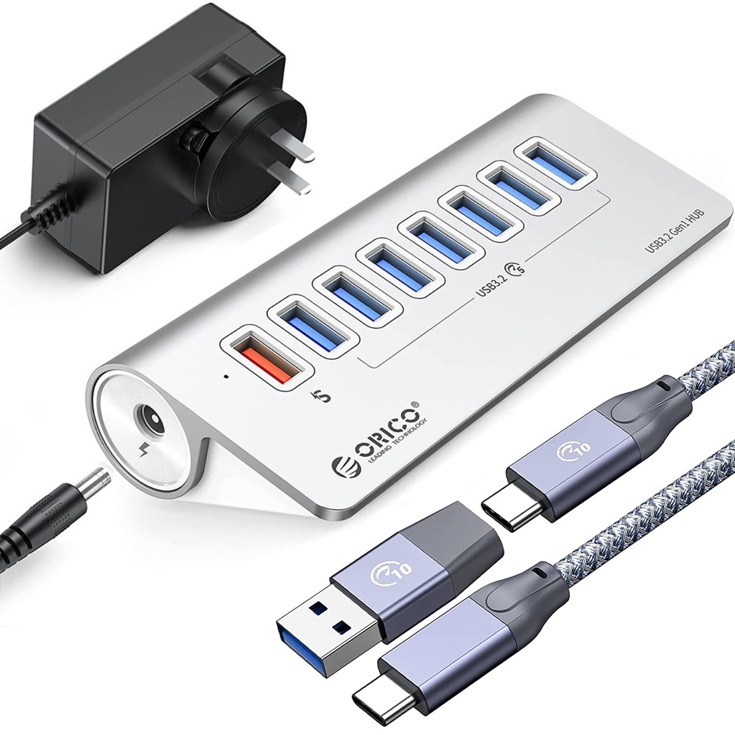 Achoro 7 Ports Powered USB HUB – 2nd Generation 10GB Super Speed External  USB Port – USB 3.2 Aluminium USB Hub for Computer, Mac, PCs, Smartphone 