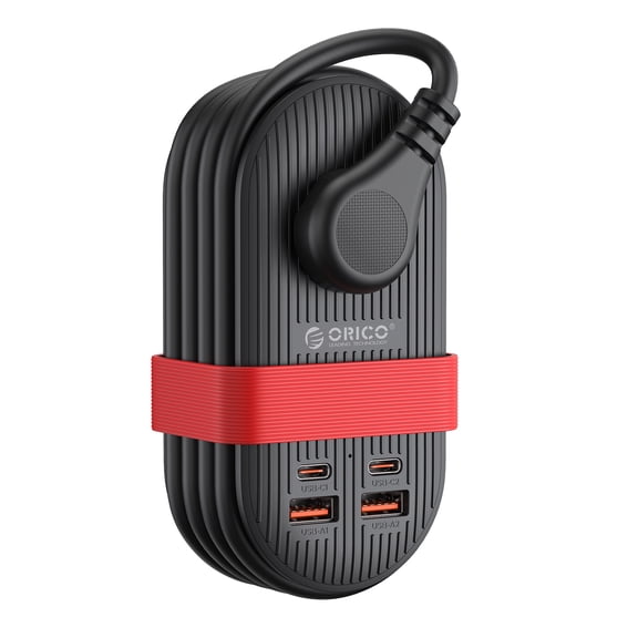 ORICO 7-in-1 Portable Travel Power Strip with USB Ports – 4.4ft Flat Plug Extension Cord with 3 AC Outlets, 2 USB-A, 2 USB-C (45W), Cruise Ship Approved Compact Charging Station(BLACK)