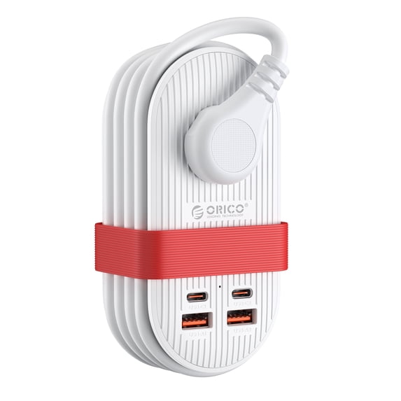 ORICO 7-in-1 Portable Travel Power Strip with USB Ports – 4.4ft Flat Plug Extension Cord with 3 AC Outlets, 2 USB-A, 2 USB-C (45W), Cruise Ship Approved Compact Charging Station(WHITE)