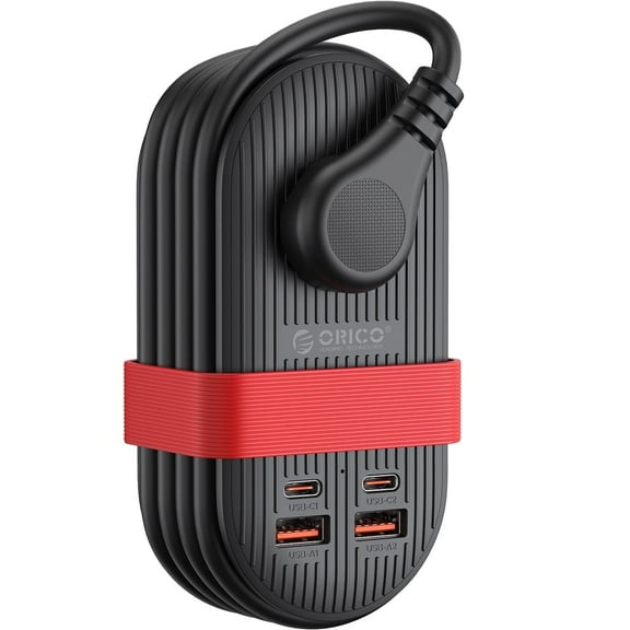 ORICO 65W 7-in-1 Portable Travel Power Strip with USB Ports – 4.4ft Flat Plug Extension Cord with 3 AC Outlets, 2 USB-A, 2 USB-C , Cruise Ship Approved Compact Charging Station(65W,BLACK)