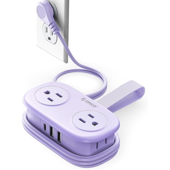 ORICO 7-in-1 Travel Power Strip, Cruise Ship Approved with 4 AC Outlets & 2 USB Ports (1 USB-C Charge), 4.1ft Extension Cord, Compact & Portable for Hotel, Office, Home (Purple)