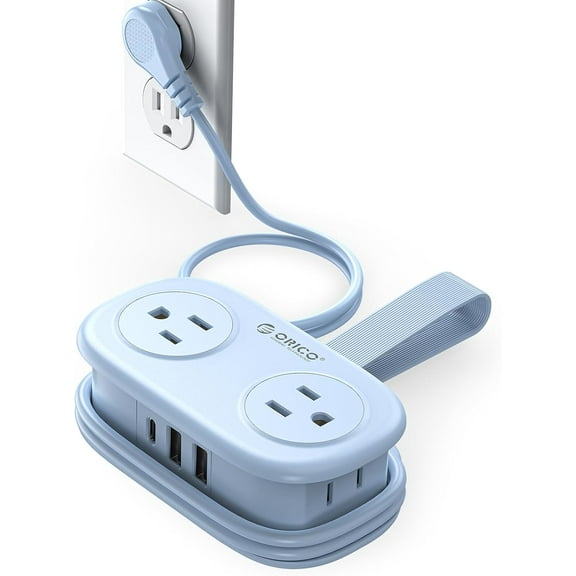 ORICO 7-in-1 Travel Power Strip, Cruise Ship Approved with 4 AC Outlets & 2 USB Ports (1 USB-C Charge), 4.1ft Extension Cord, Compact & Portable for Hotel, Office, Home (Blue)