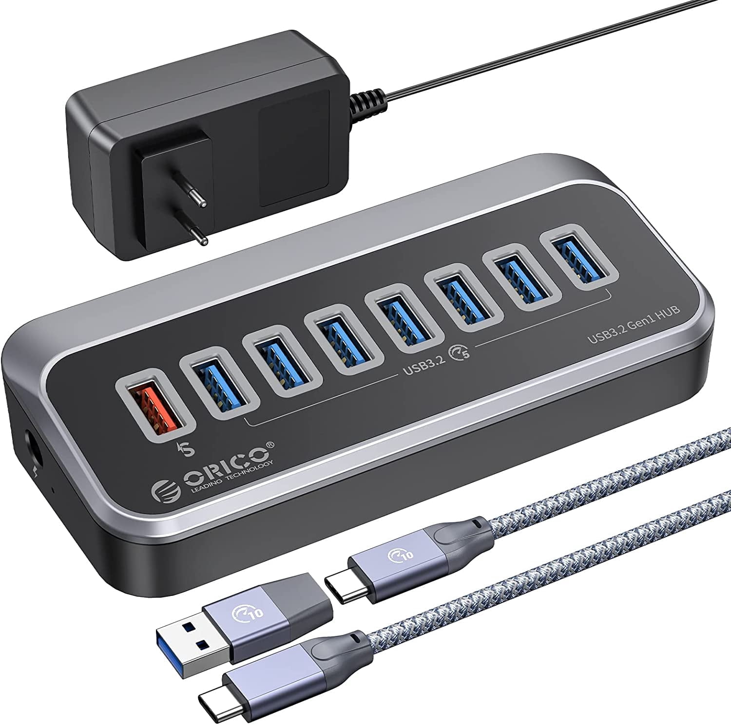 Adapter Computer Accessories ORICO 8-Port USB 3.0 Hub, Powered USB 3.2 Gen1 Splitter with Fast Data ...