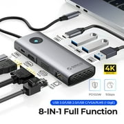 ORICO 8-in-1 USB C Docking Station Dual Monitor Laptop Docking Station with HDMI 4K@60Hz, VGA,PD 100W, RJ45 Ethernet,USB Ports for Macbook Air, Macbook Pro