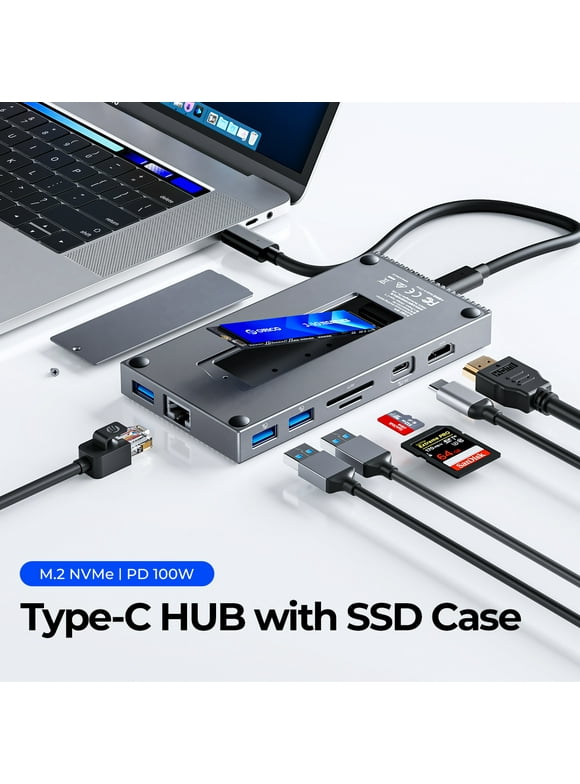 ORICO 9 in 1 USB-C Hub with M.2 NVMe SSD Enclosure, 4K USB C Docking Station Laptop Docking Station for Laptop and MacBook PD100W HDMI SD/TF Card Reader(No SSD)