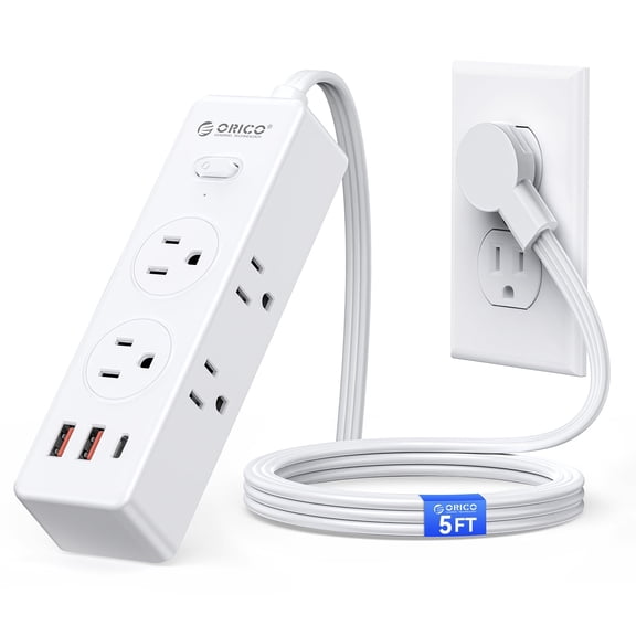 ORICO 9 Outlet Power Strip, 5FT Flat Plug Extension Cord, 6 AC Outlets 3 USB Ports (1 USB C), 3-Sided Desktop Charging Station, Cruise Approved, Overload Protection for Home Office Travel Dorm – PSS