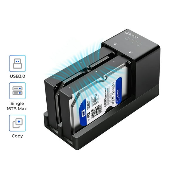 ORICO Dual-Bay USB 3.0 Laptop Docking Station Retail Packaging with Offline Clone