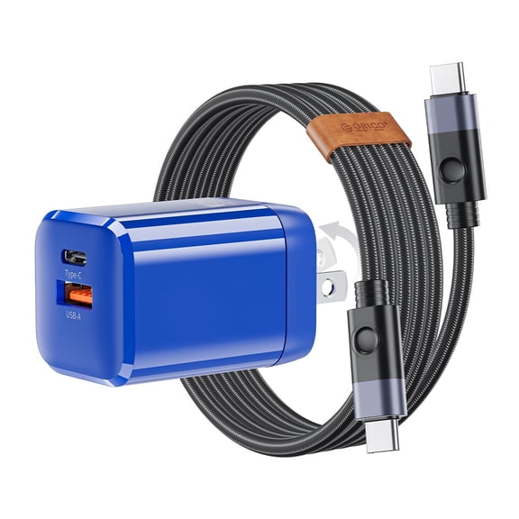 ORICO GaN Charger 35W USB C Charger Block for Fast Charging PD3.0 Double port Compact Foldable GaN Charging Station for iPhone 14/14 Pro/14 Pro Max/13 Pro/13 Pro Max, Galaxy, iPad-with 3.28 Ft Cable