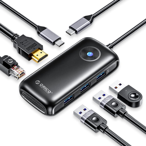 ORICO Laptop Docking Station 6 Ports USB C Hub HDMI USB C Docking Station USB C Adapter with HDMI 4K@30hz,3 USB3.0,PD 100W,RJ45 Gigabit for Macbook/Dell/Surface/HP/Lenovo