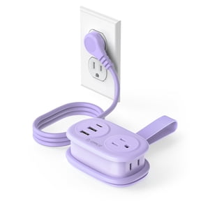 ORICO Pocket Power Strip for Travel, 5 in 1 Extension Cord with 2 AC Outlets 2 USB-A and 1 USB-C Ports, 3.7 ft Flat Plug Wrapped Around Power Strip for Cruise Office, Hotel, Home(Purple)