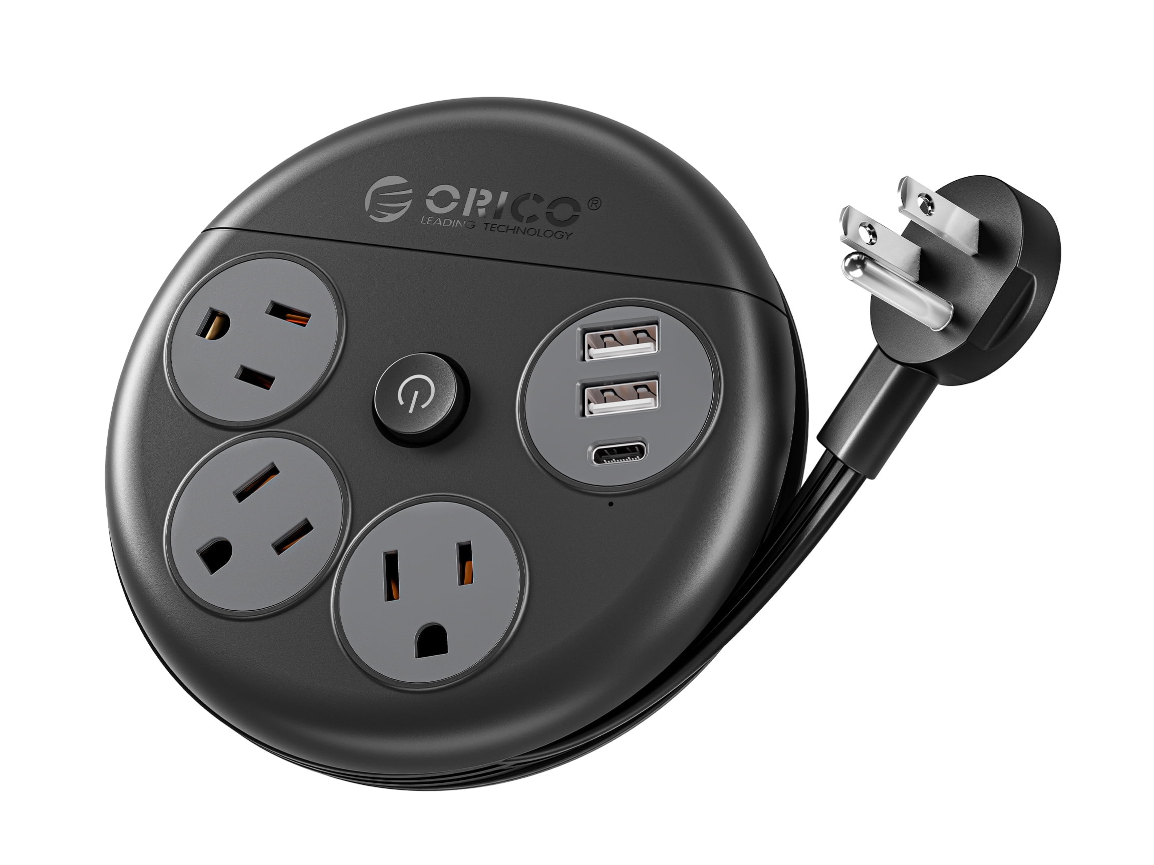 ORICO Power Strip with Switch , 3-Outlet USB Charging Station with 2 USB A & 1 USB C Ports, 4 ft Extension Wrapped Cord, Ultra Flat Plug, Wall Mount , Travel Cruise Office School Dorm Room Essentials