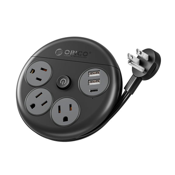 ORICO Power Strip with Switch , 3-Outlet USB Charging Station with 2 USB A & 1 USB C Ports, 4 ft Extension Wrapped Cord, Ultra Flat Plug, Wall Mount , Travel Cruise Office School Dorm Room Essentials
