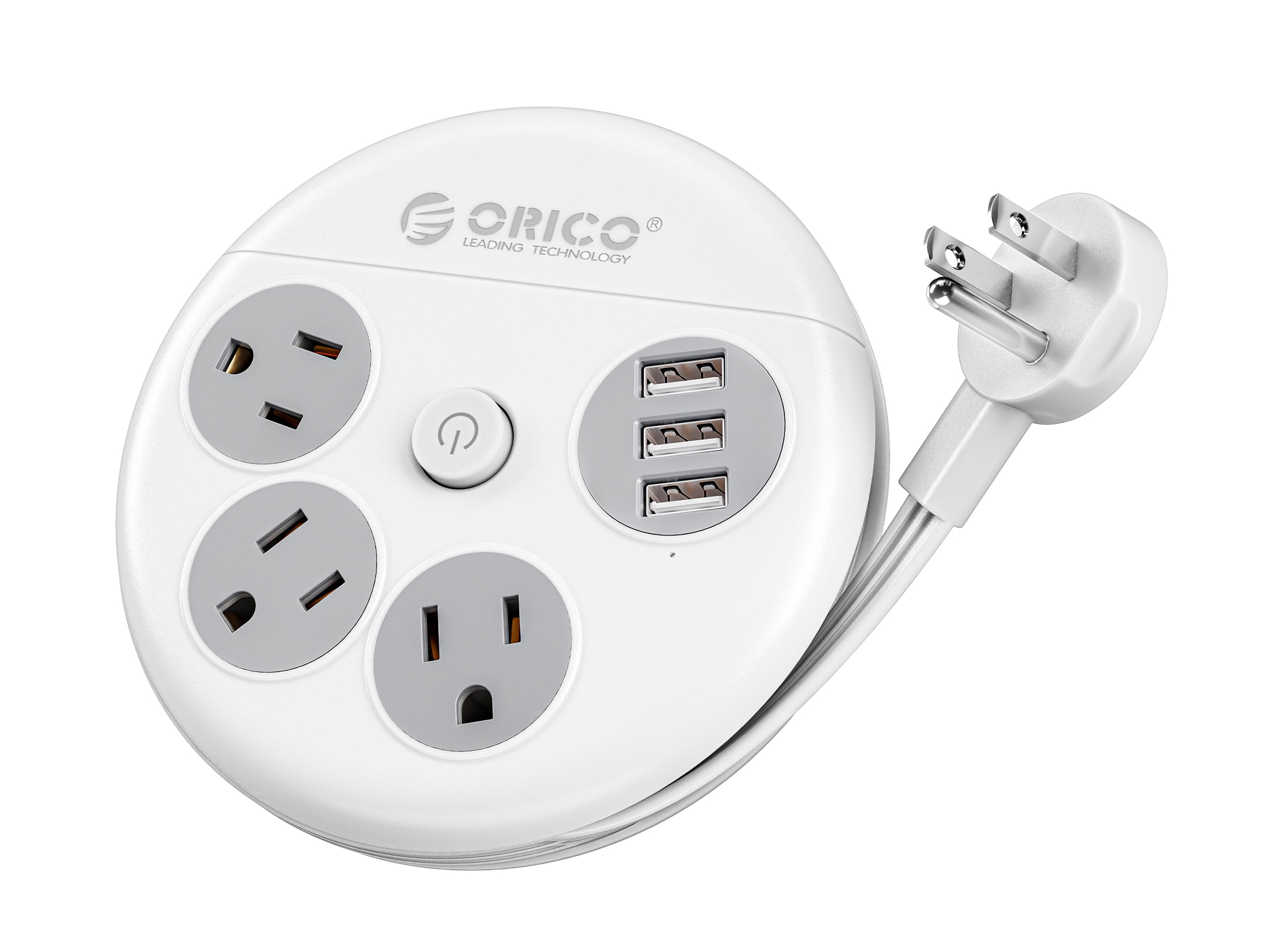 ORICO Power Strip with Switch , USB Charging Station  with 4 Outlets 3 USB A Ports, 10 ft Extension Wrapped Cord, Ultra Flat Plug, Wall Mount , Travel Cruise Office School Dorm Room Essentials
