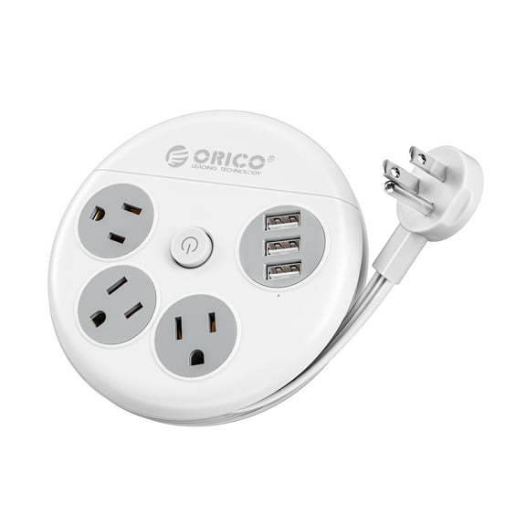 ORICO Power Strip with Switch , USB Charging Station  with 4 Outlets 3 USB A Ports, 10 ft Extension Wrapped Cord, Ultra Flat Plug, Wall Mount , Travel Cruise Office School Dorm Room Essentials