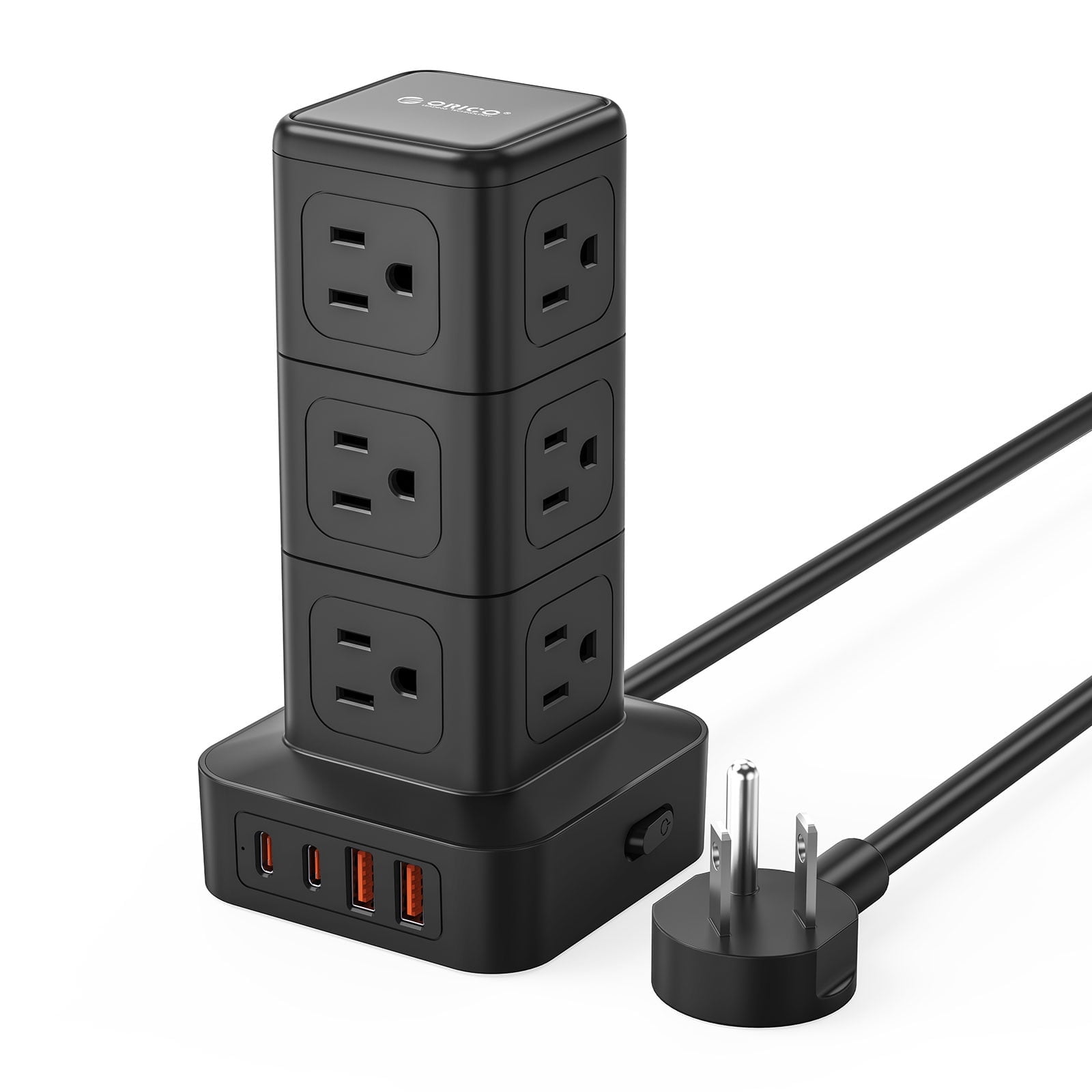 ORICO Power Strip Tower with Multiple Outlets, Tower Extension Cord with 12 AC Outlets 4 USB Ports (2 USB C), Space Saving Design, 5FT Cord Power Tower for Home, Office, Dorm - TPP20 (Black)