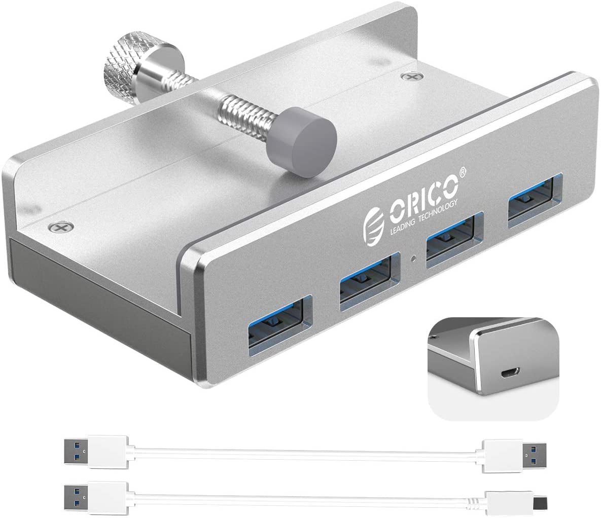 ORICO Powered USB Hub Type C to USB 3.0 Adapter with 4 USB 3.0 Ports Aluminum Clamp Design for Desktop