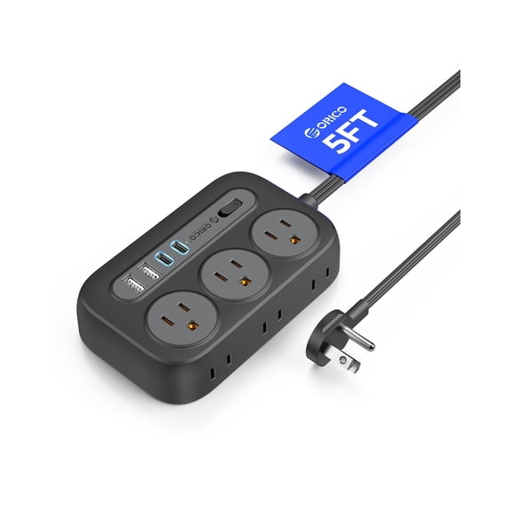 ORICO Surge Protector Power Strip, Multiple Outlets Extension Cord with 6 AC Outlets 2 USB-A and 2 USB-C Ports, 5 ft Flat Plug Power Strip, Mountable Outlet Extender for Dorm/Office/Home- OG