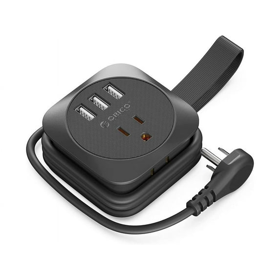 ORICO Travel Power Strip, 3.7FT Portable Power Strip with 2 AC Outlets 3 USB Ports, Wrapped Flat Plug Travel Extension Cord, Multi Plug Extension Cord for Travel, Cruise, Office, Hotels