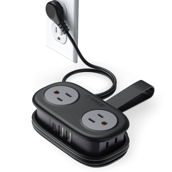 ORICO Travel Power Strip, 4 Outlets 3 USB Ports (1 USB C) with 4FT Wrap-Around Extension Cord, Compact Cruise Approved Power Strip No Surge Protector, Flat Plug for Hotel Dorm Essentials(Black)