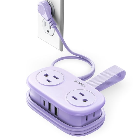 ORICO Travel Power Strip, 4 Outlets 3 USB Ports (1 USB C) with 4FT Wrap-Around Extension Cord, Compact Cruise Approved Power Strip No Surge Protector, Flat Plug for Hotel Dorm Essentials(Purple)