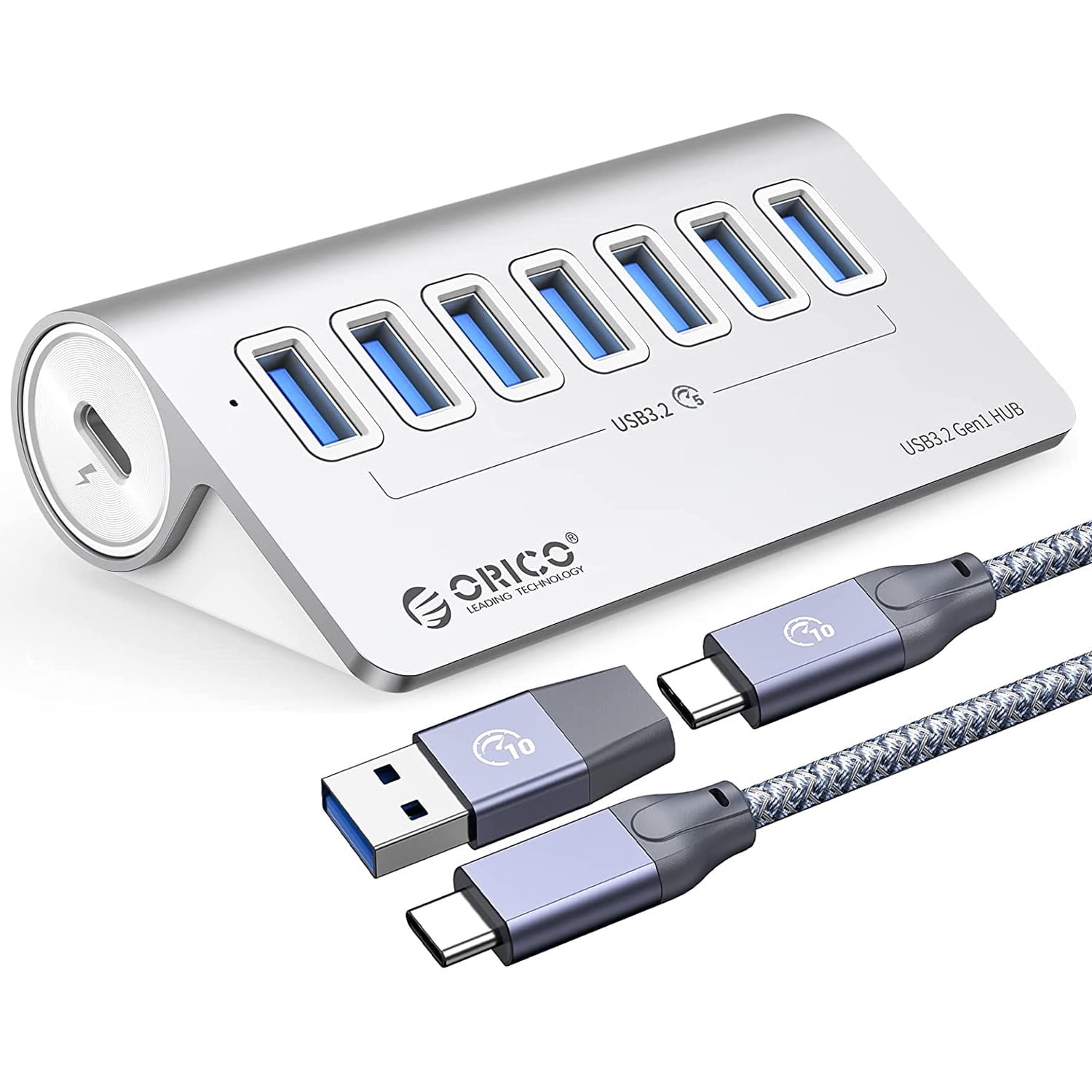 ORICO USB 3.0 Hub Aluminum [5Gbps], 7 Port USB Hub with 1.64Ft USB-A to USB-C Cable USB Splitter for iMac, All MacBooks, Mac Mini