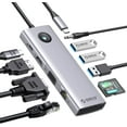 thumbnail image 1 of ORICO USB C Docking Station Dual Monitor,10 in 1 USB 3.0 C Hub Adapter Dual 4K HDMI VGA 3 USB 3.0, PD 100W, SD&TF, 3.5mm Audio, Gigabit Ethernet Type C Multiport Adapter for Laptop Windows Mac, 1 of 8