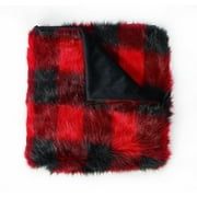ORIENT HOME COLLECTION De Moocci Buffalo Plaid Fuzzy Sweater-knit Faux Fur Throw Blanket Red/Black Farmhouse, Country, Mid-Century Modern