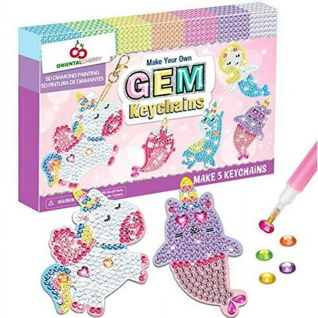 ORIENTAL CHERRY Arts and Crafts for Kids Ages 8-12 - Make Your Own GEM Keychains - 5D Diamond Painting by Numbers Art Kits Gifts for Girls Kids Toddler Ages 3-5 4-6 6-8