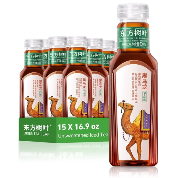 ORIENTAL LEAF Unsweetened Iced Tea Bottled Black Oolong Tea, 16.9 FL oz bottles (Pack of 15), Brewed Tea Drinks, Sugar Free, 0 Calories