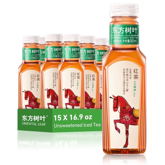ORIENTAL LEAF Unsweetened Iced Tea Bottled Black Tea, 16.9 FL oz bottles (Pack of 15), Brewed Tea Drinks, Sugar Free, 0 Calories