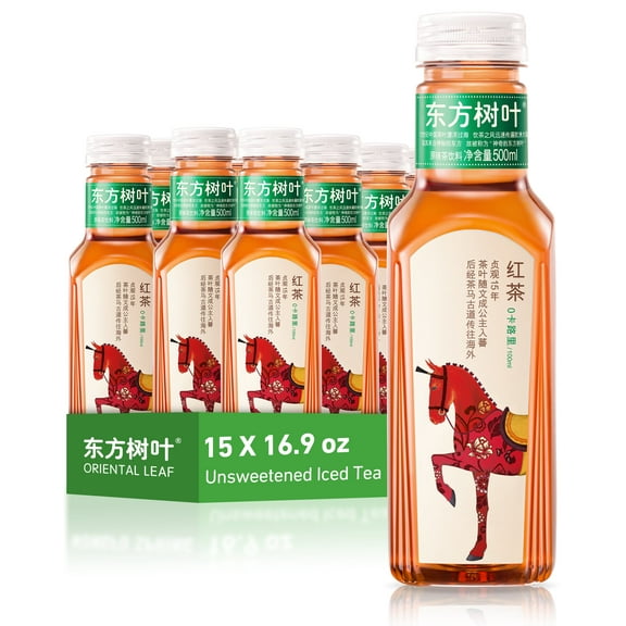 ORIENTAL LEAF Unsweetened Iced Tea Bottled Black Tea, 16.9 FL oz bottles (Pack of 15), Brewed Tea Drinks, Sugar Free, 0 Calories