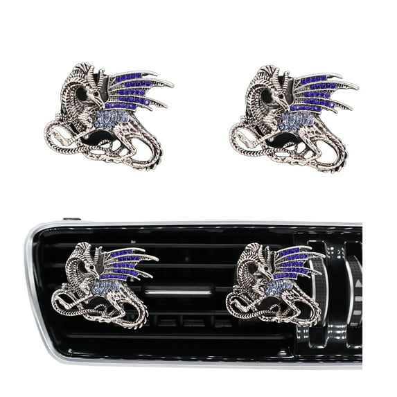 ORIESSE Bling Dragon Vent Clip Car Accessories,2pcs Silver Blue Vintage Dragon Car Air Freshener Vent Clips Car Vent Decorations,Refillable Car Outlet Diffuser