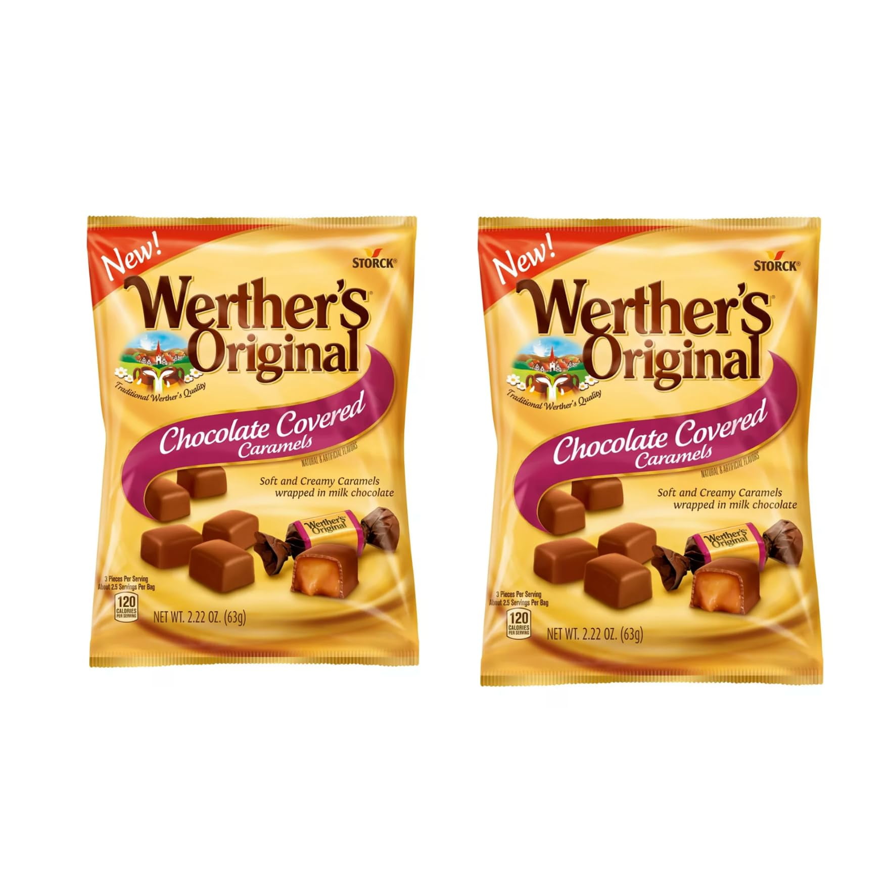 caramel ORIGINAL CHOCOLATE COVERED CARAMELS, 2.22 0Z (pack of 2) WERTHER'S