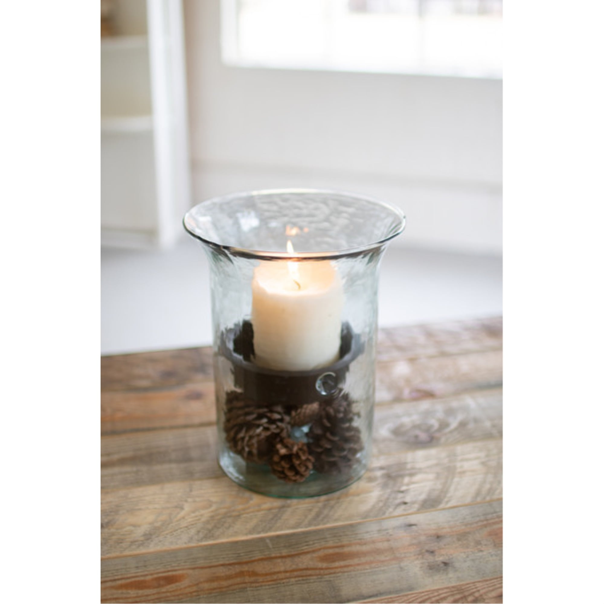 Small Rustic Wood and Glass Candle Holder