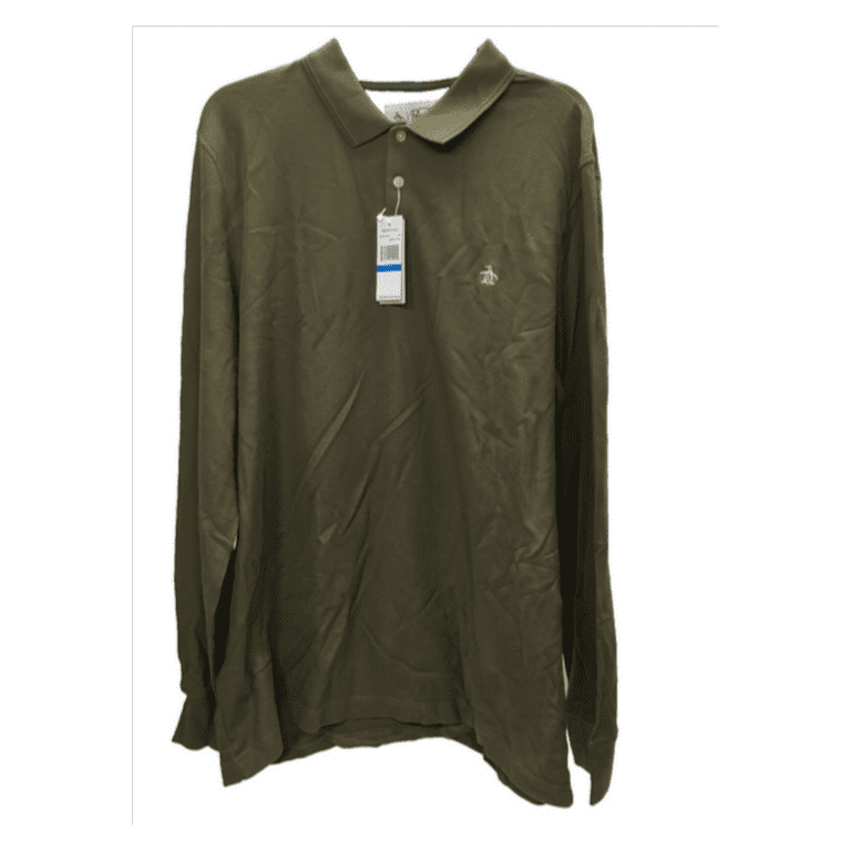 ORIGINAL PENGUIN Long Sleeve Pique Polo Burnt Olive XL