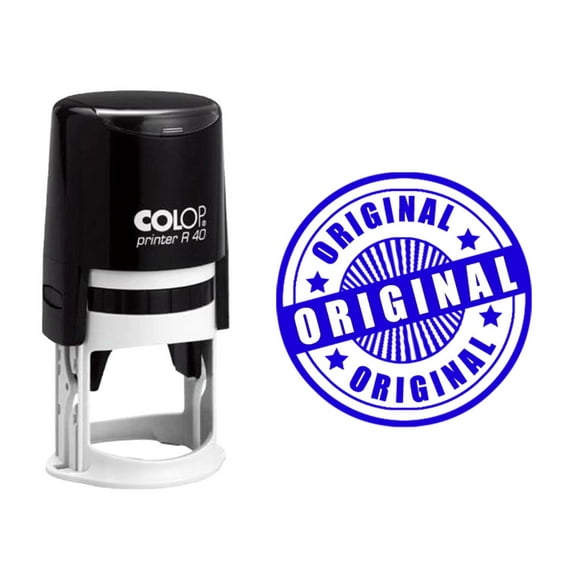 ORIGINAL Stamp Self Inking Rubber Colop Round Stamper -Blue Ink 40mm