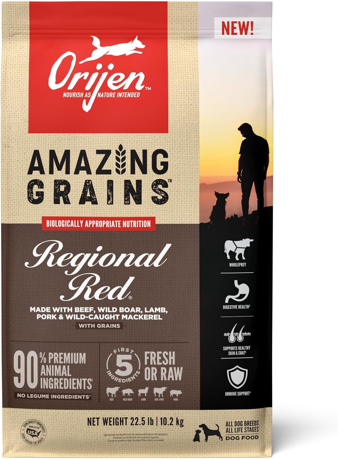 ORIJEN AMAZING GRAINS REGIONAL RED Dry Dog Food, High Protein Dog Food ...