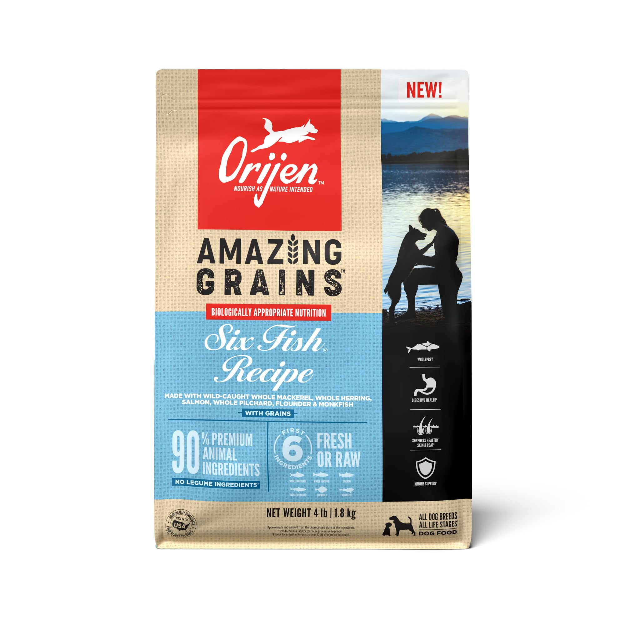 ORIJEN AMAZING GRAINS Six Fish HYZ01 Recipe Dry Dog Food, High Protein