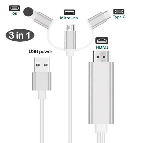 ORIK 3 in 1 HDMI Cable Adapter Type C/Micro USB/Phone MHL to HDMI Mirroring Phone to TV/Projector/Monitor HDTV 1080P Compatible with Phone Series XS/Android 5.0 and IO'S9 Above