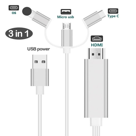 ORIK 3 in 1 HDMI Cable Adapter Type C/Micro USB/Phone MHL to HDMI Mirroring Phone to TV/Projector/Monitor HDTV 1080P Compatible with Phone Series XS/Android 5.0 and IO'S9 Above