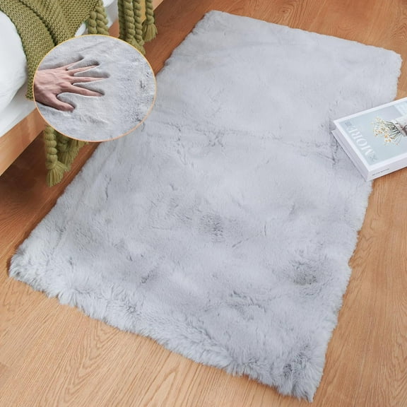 ORINOVA Light Gray Faux fuzzy fur Washable Rugs For Bedroom Shaggy Area Rugs For Living Room Grey 2x3 Nursery Rug Home Room D?cor