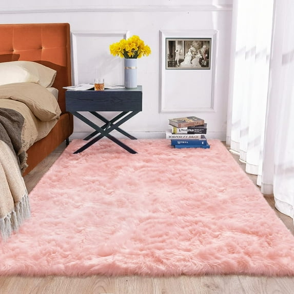 ORINOVA Pink Shag Washable Rug 5x7 Area Rugs For Living Room Big Fluffy Sheepskin Fur Rug For Bedroom Shaggy Nursery Rug