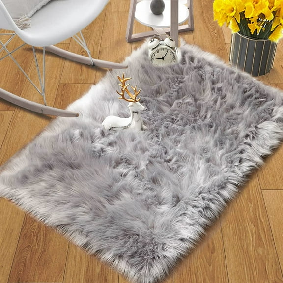 ORINOVA Silver Gray Faux Washable Shaggy Fur Rugs For Bedroom Plush Area Rugs For Living Room 2x3 Nursery Rug Home Room D?cor