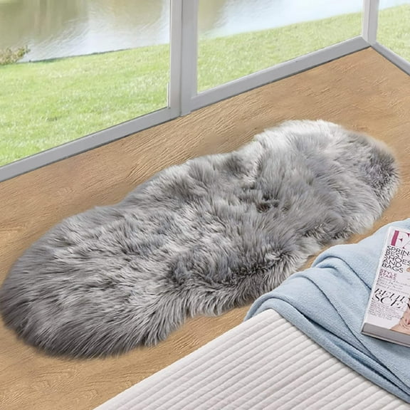 ORINOVA Silver Grey Furry Washable Area Rugs For Living Room Faux Sheepskin Shaggy Fur Nursery Rug For Bedroom Cute Room 2x4 Rug