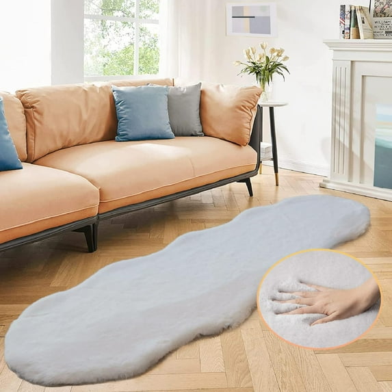 ORINOVA Washable Fur Runner Rug 2x6 Fluffy Rugs For Living Room Light Grey Nursery Rugs For Bedroom Faux Sheepskin Rug Teen Room D?cor
