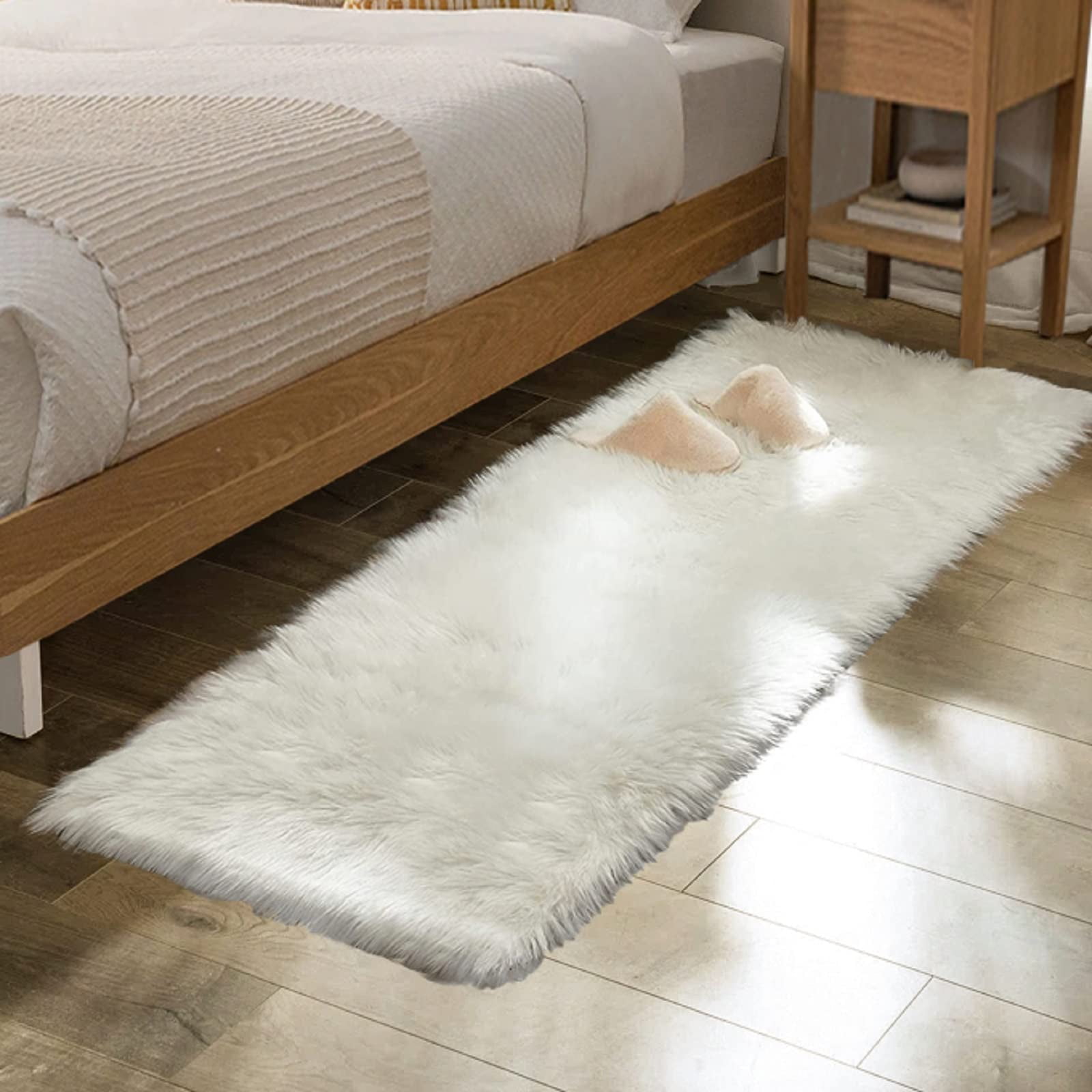 ORINOVA White Faux Sheepskin Fur Machine Washable Runner Area Rugs for Bedroom Living Room 2x6
