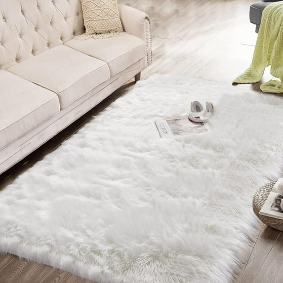 ORINOVA White Faux Sheepskin Shaggy Fur Rug for Living Room Soft Plush Machine Washable Fluffy 4x6 Area Rugs for Bedroom Nursery Rug