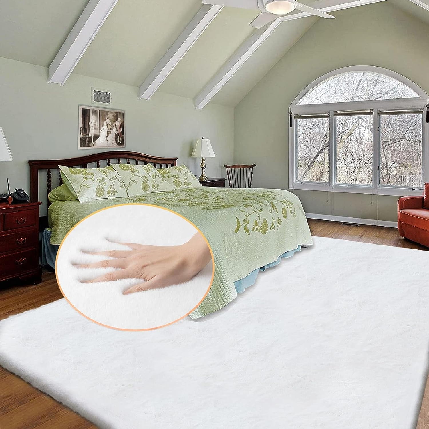 ORINOVA White Rug 8x10 Washable Rug for Living Room Faux Fur Area Rug For Bedroom Fluffy Rugs Teen Room Rectangle Rug