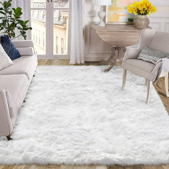 ORINOVA White Shag Rugs for Living Room 9x12 Area Rugs for Bedroom Large Washable Furry Faux Sheepskin Fluffy Fur Rug for Nursery Rectangle Rug